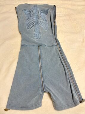 Tordrobes Caged Skeleton Romper Blue Ribbed Bodycon Zip Back NWT Y2K Grunge M